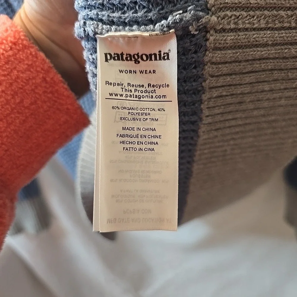 Patagonia‎ Ponderosa Pine Sweater Waffle Knit 1/4 Zip • Women's Size Large Blue - Picture 8 of 15